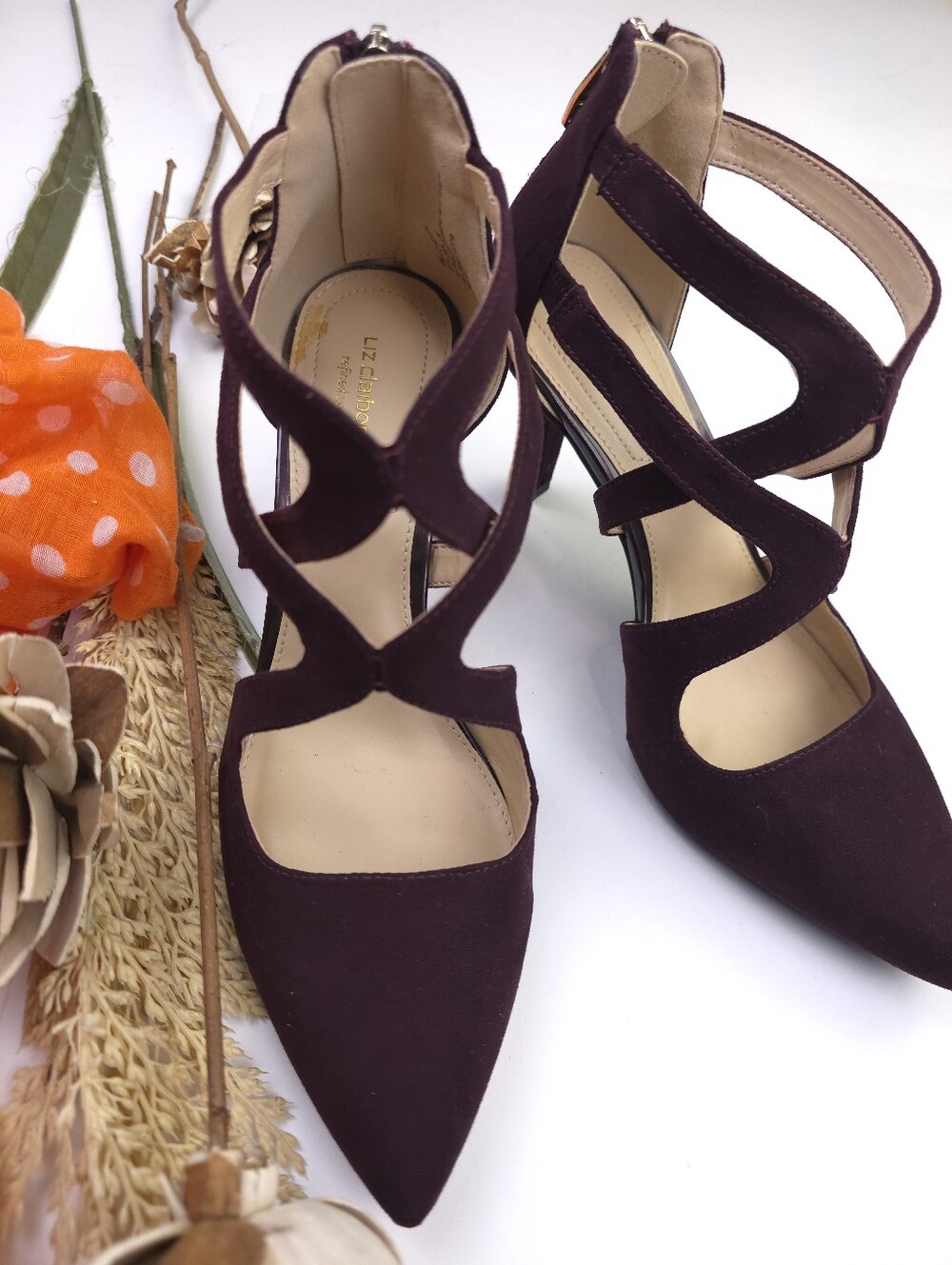 Liz Claiborne Burgundy Strappy Pointed-Toe Heels 8